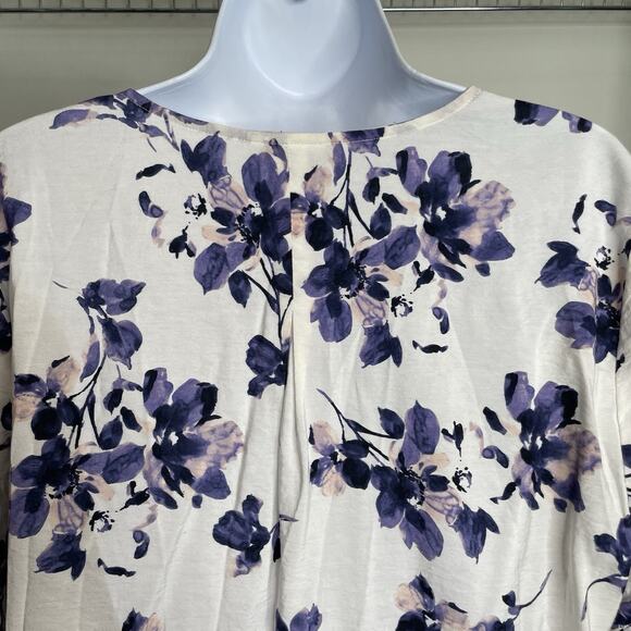 J Jill Women's White Purple Floral Tunic Top Size XL Boho Flowy Botanical Fairy - Picture 12 of 13